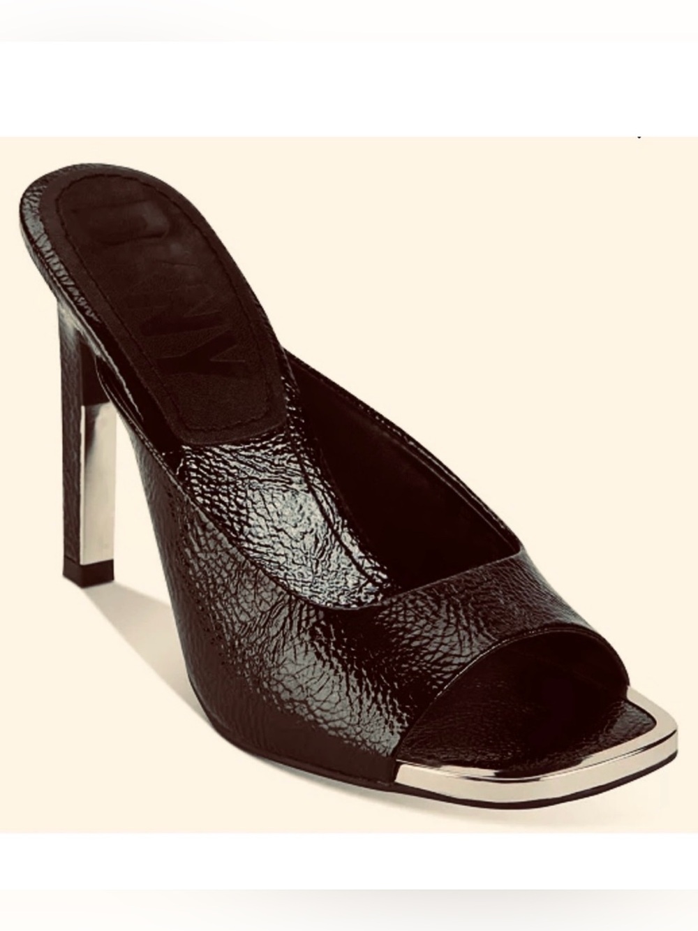 DKNY Arleen Vegan Leather Women’s Black Open Toe Heel Sandals Sz 5.5 NEW